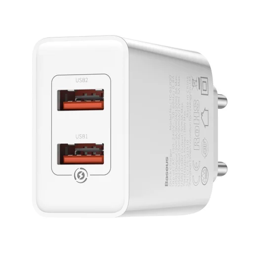 Baseus Hálózati gyorstöltő 2x USB 18W 3A Quick Charge 3.0 fehér (CCFS-V02) - 5