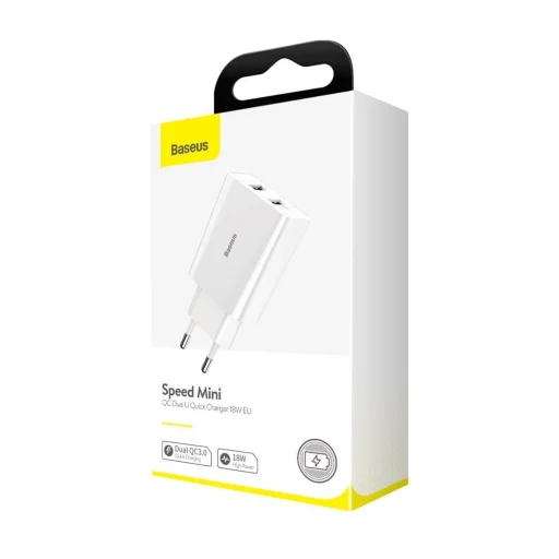 Baseus Hálózati gyorstöltő 2x USB 18W 3A Quick Charge 3.0 fehér (CCFS-V02) - 8