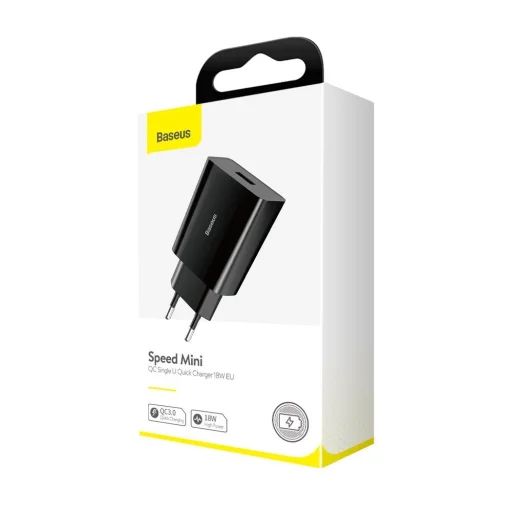 Baseus Hálózati gyorstöltő USB 18W 3A Quick Charge 3.0 fekete (CCFS-W01) - 6