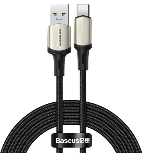 Baseus Cafule Nylon harisnyázott USB/USB-Type C kábel VOOC QC 3.0 5A 2m fekete (CATKLF-VB01) - 1