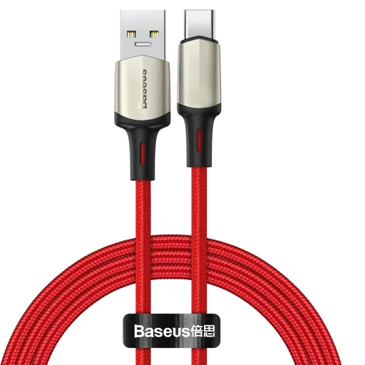 Baseus Cafule Nylon harisnyázott USB/USB-Type C kábel VOOC QC 3.0 5A 2m piros (CATKLF-VB09) - 1