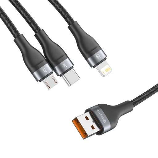 Baseus 3in1 USB - Lightning / USB Type C / micro USB kábel 1.2m 5A 480 Mbps 40W fekete/szürke (CA1T3-G1) - 6