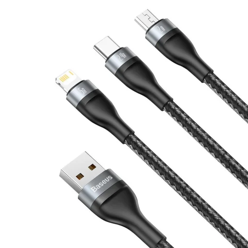 Baseus 3in1 USB - Lightning / USB Type C / micro USB kábel 1.2m 5A 480 Mbps 40W fekete/szürke (CA1T3-G1) - 7