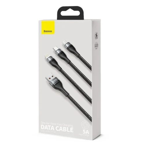 Baseus 3in1 USB - Lightning / USB Type C / micro USB kábel 1.2m 5A 480 Mbps 40W fekete/szürke (CA1T3-G1) - 8