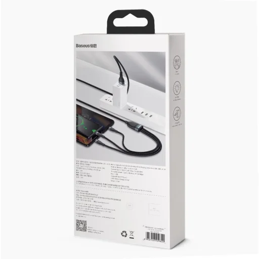 Baseus 3in1 USB - Lightning / USB Type C / micro USB kábel 1.2m 5A 480 Mbps 40W fekete/szürke (CA1T3-G1) - 9