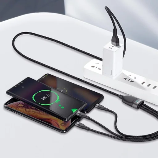 Baseus 3in1 USB - Lightning / USB Type C / micro USB kábel 1.2m 5A 480 Mbps 40W fekete/szürke (CA1T3-G1) - 12