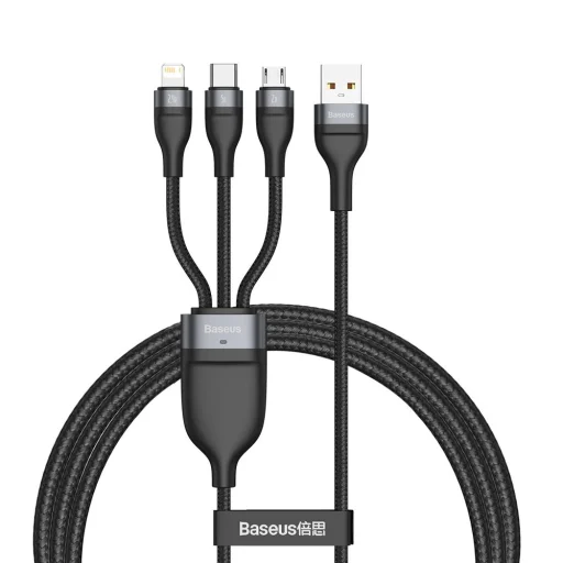 Baseus 3in1 USB - Lightning / USB Type C / micro USB kábel 1.2m 5A 480 Mbps 40W fekete/szürke (CA1T3-G1) - 1