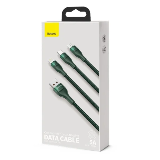 Baseus 3in1 USB - Lightning / USB Type C / micro USB kábel 1.2m 5A 480 Mbps 40W zöld (CA1T3-06) - 9