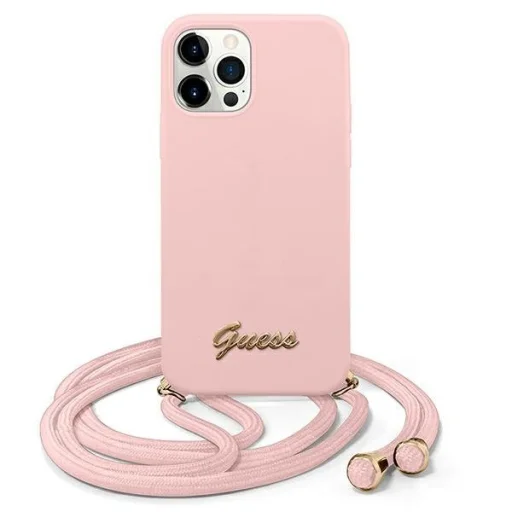 iPhone 12 Pro Max Guess GUHCP12LLSCLMGLP Metal Logo Cord tok pánttal pink - 1
