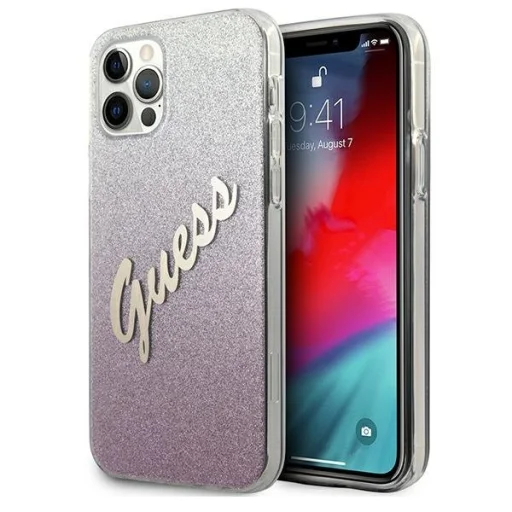 iPhone 12 Pro Max Guess GUHCP12LPCUGLSPI Glitter Gradient Script tok flitteres pink - 1