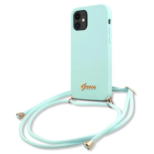 iPhone 12 mini Guess GUHCP12SLSCLMGLB Metal Logo Cord tok pánttal világoskék - 1