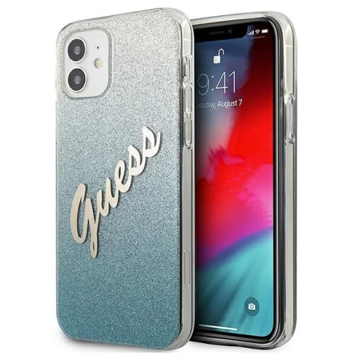 iPhone 12 mini Guess GUHCP12SPCUGLSBL Glitter Gradient Script tok flitteres kék - 1