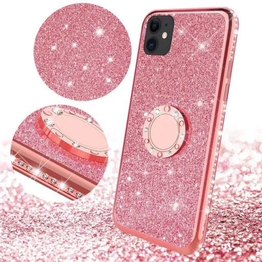 iPhone 12 mini Diamond csillogó tok gyűrű támasszal pink - 2