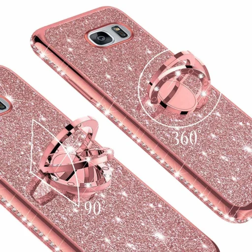 iPhone 12 mini Diamond csillogó tok gyűrű támasszal pink - 3