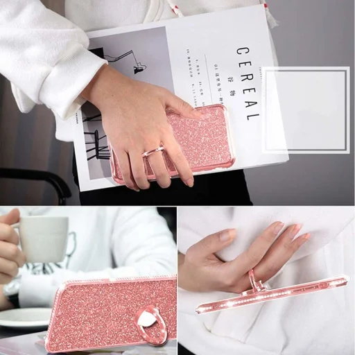 iPhone 12 mini Diamond csillogó tok gyűrű támasszal pink - 4