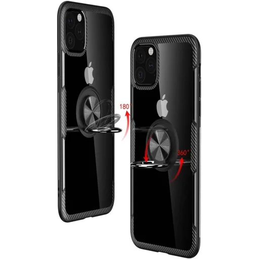 iPhone 12 mini Clear Carbon szénszál mintás tok gyűrű támasszal fekete - 2
