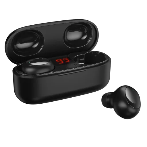 WK Design TWS Bluetooth vezeték nélküli fülhallgató töltő tokkal fekete (V5 black) - 1
