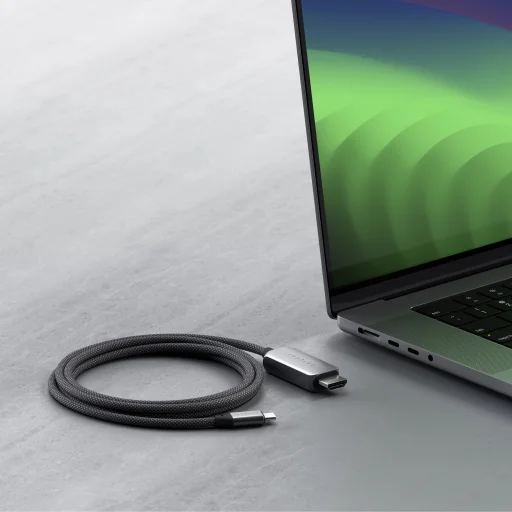 Satechi USB-C To HDMI 2.1 8K Cable (Mac Devices up to 4K/60Hz, 8K/60Hz, 4K 60Hz/120Hz, 2K/ 40Hz, 1080P/500Hz,  Dynamic HDR10+  HDCP 1.4 & HDCP 2.3) - Space Grey - 2