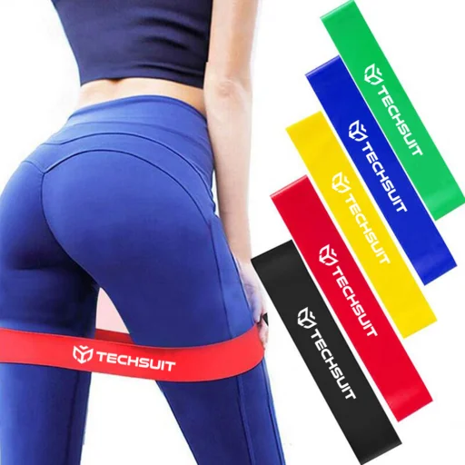 Edzésre alkalmas (5 darabos) rugalmas ellenállás szalagok - Techsuit (TS-01) - otthoni edzéshez, jógához, fitneszhez, pilateshez - Többszínű. - 2