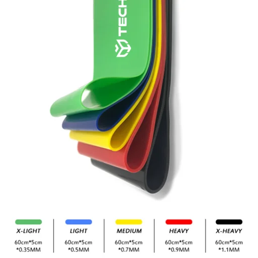 Edzésre alkalmas (5 darabos) rugalmas ellenállás szalagok - Techsuit (TS-01) - otthoni edzéshez, jógához, fitneszhez, pilateshez - Többszínű. - 7