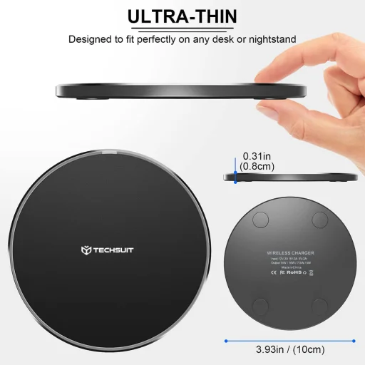 Vezeték nélküli töltő - Techsuit Premium (CHWR031) - RGB színek, 15W, 3A - Fekete. - 6