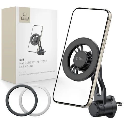Tech-protect N56 mágneses Magsafe forgatható szellőzőre szerelhető autós tartó fekete - 1