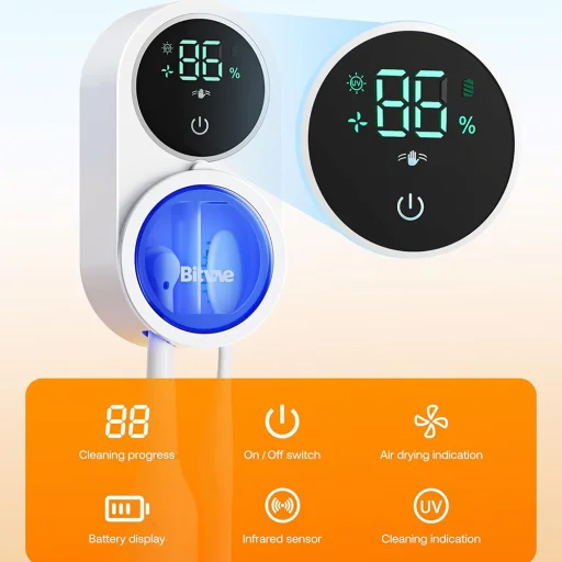 Bitvae - Légszárító Fertőtlenítő (BVX122) - Fogkeféhez, UV Fertőtlenítés, Induktív Kapcsoló, Antibakteriális, LED Képernyő - Fehér - 5