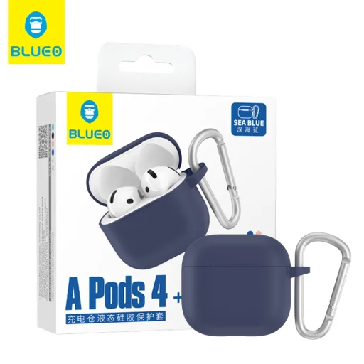 Blueo - Folyékony Szilikon Védőtok - AirPods 4 számára - Sötétkék tok - 3