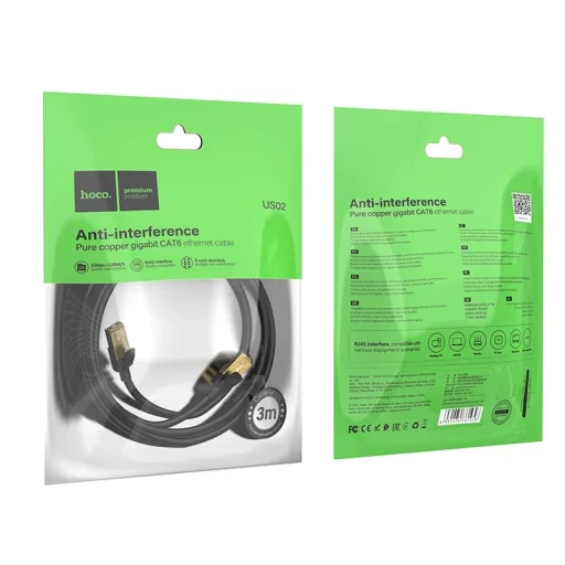 HOCO Ethernet kábel US02 6 Gigabit 3M Fekete - 1