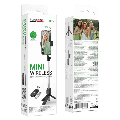 Borofone Selfie Bot BY14 Graceful bluetooth állvánnyal és távirányítóval fekete - 9