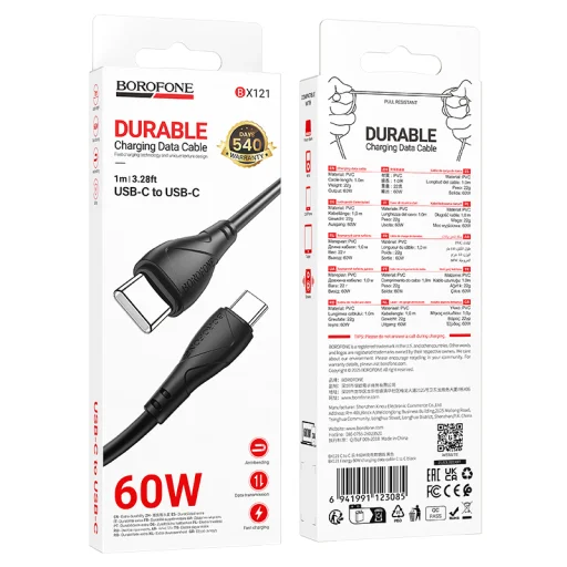 Borofone Kábel BX121 Energia - C típusú C típusú - PD 60W 1 méter fekete - 5