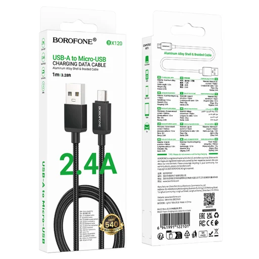Borofone Kábel BX120 Placer - USB - Micro USB - 2,4A 1 méter fekete - 5