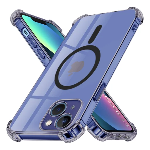  iPhone 13 MagSafe Kompatibilis Ütésálló Átlátszó Szilikon Tok – Füst Fekete tok - 1