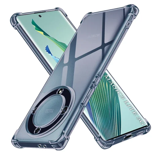  Honor Magic5 Lite - Ütésálló Átlátszó Szilikon Tok - Füst Fekete tok - 1