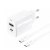 FONENG hálózati töltő EU66 PD 20W 1xUSB-C + 1xUSB QC3.0 + kábel USB-C - USB-C Fehér thumbnail