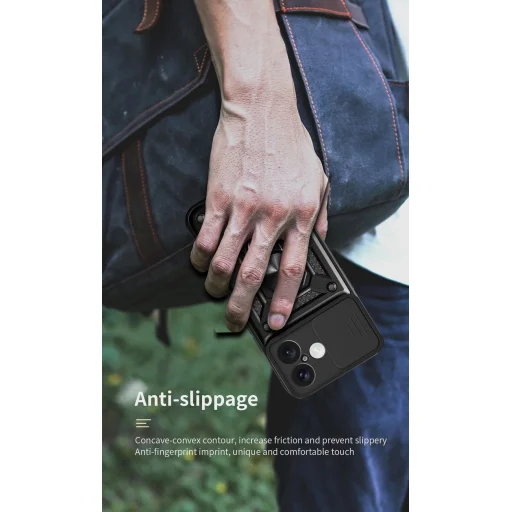  iPhone 17 Fekete Hybrid Armor Camshield fliptok páncélos tokkal, állvánnyal és kamera fedéllel - 10