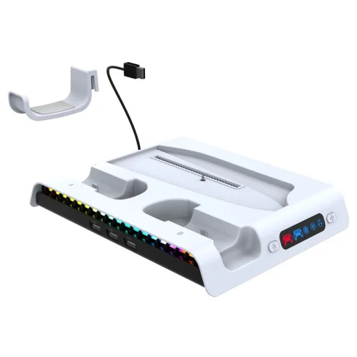 iPega P5S006 multifunkčná nabíjacia stanica s RGB chladením pre PS5 Slim biela (poškodený obal) - 2