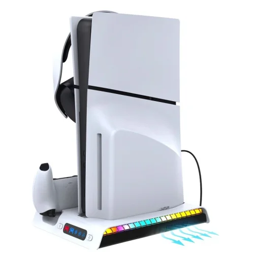 iPega P5S006 multifunkčná nabíjacia stanica s RGB chladením pre PS5 Slim biela (poškodený obal) - 4