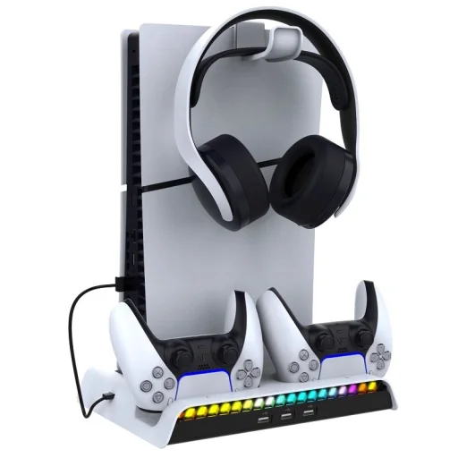 iPega P5S006 multifunkčná nabíjacia stanica s RGB chladením pre PS5 Slim biela (poškodený obal) - 5