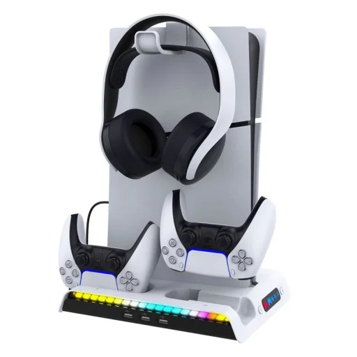 iPega P5S006 multifunkčná nabíjacia stanica s RGB chladením pre PS5 Slim biela (poškodený obal) - 6