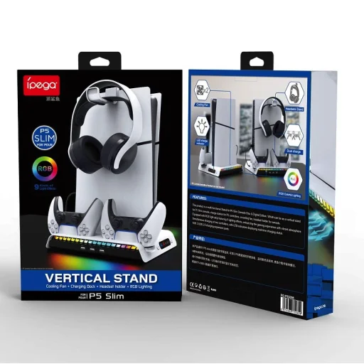 iPega P5S006 multifunkčná nabíjacia stanica s RGB chladením pre PS5 Slim biela (poškodený obal) - 7