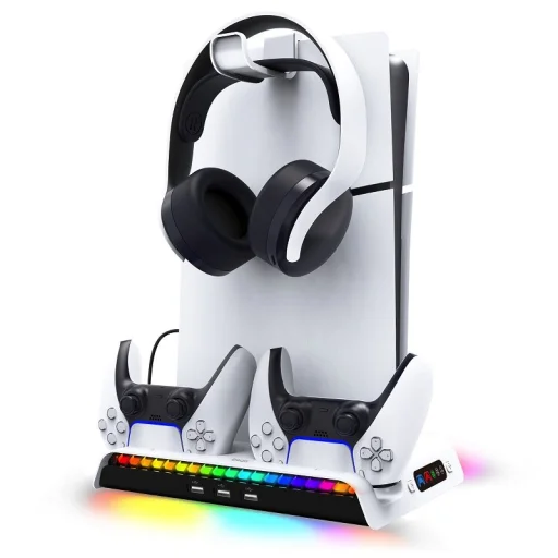iPega P5S006 multifunkčná nabíjacia stanica s RGB chladením pre PS5 Slim biela (poškodený obal) - 1