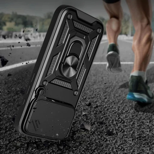  iPhone 17 Pro Max fekete Hybrid Armor Camshield páncélos tok állvánnyal és kameravédővel - 2