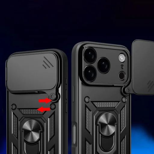  iPhone 17 Pro Max fekete Hybrid Armor Camshield páncélos tok állvánnyal és kameravédővel - 6