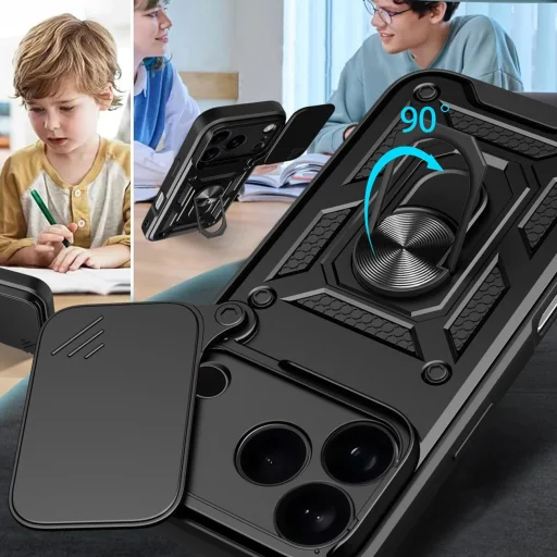  iPhone 17 Pro Max fekete Hybrid Armor Camshield páncélos tok állvánnyal és kameravédővel - 8