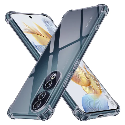  Honor 90 - Ütésálló átlátszó szilikon tok - Füstfekete - 1