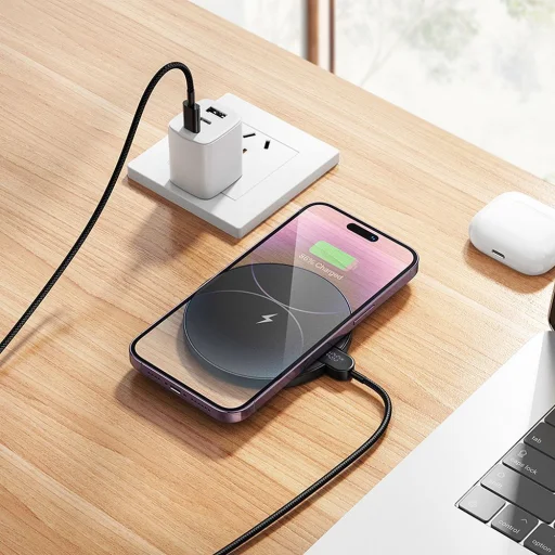 Vezeték nélküli töltő Hoco CW62 15W USB-C kábellel és digitális kijelzővel fekete - 9