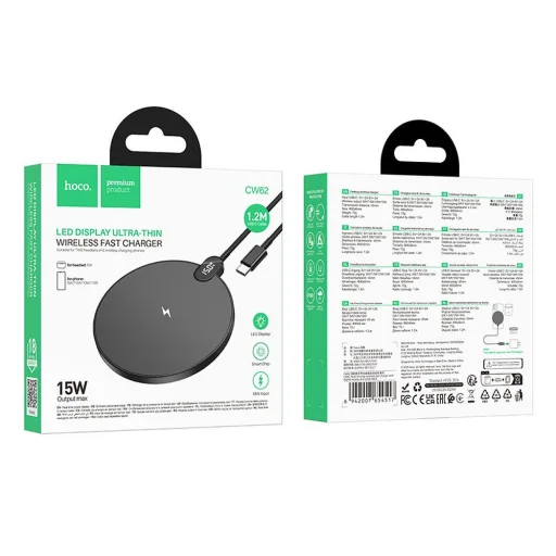 Vezeték nélküli töltő Hoco CW62 15W USB-C kábellel és digitális kijelzővel fekete - 10