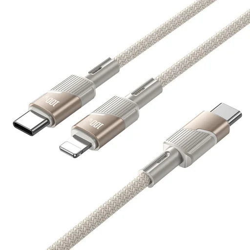 Kábel 2 az 1-ben USB-C - USB-C + Lightning Hoco 5A 100W 1,2 m U139 arany - 2