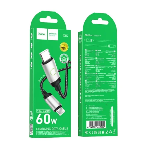 Cable USB C to USB C Hoco 3A 60W 1 m X117 fekete - 5